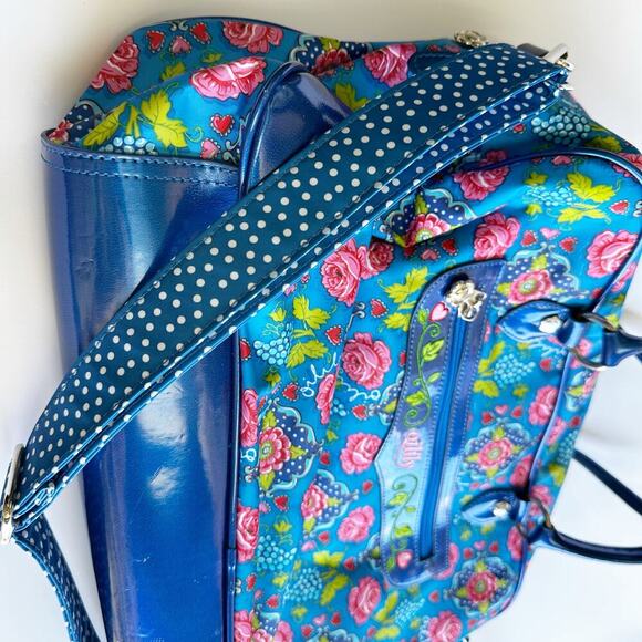 Oililly Women’s Blue Floral Bag Satchel Purse Crossbody Vinyl Nylon Folksy - Picture 10 of 10